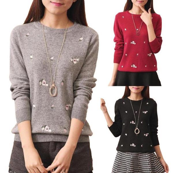women's t-shirt autumn winter flower embroidery women jumper warm long sleeve sweater pullover chic, White
women's t-shirt autumn winter flower embroidery women jumper warm long sleeve sweater pullover chic, White