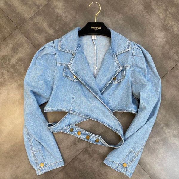 women's jackets fabpop 2021 autumn arrivals long sleeve turn down collar cross waist light blue denim short jacket women coat gc291, Black;brown
women's jackets fabpop 2021 autumn arrivals long sleeve turn down collar cross waist light blue denim short jacket women coat gc291, Black;brown