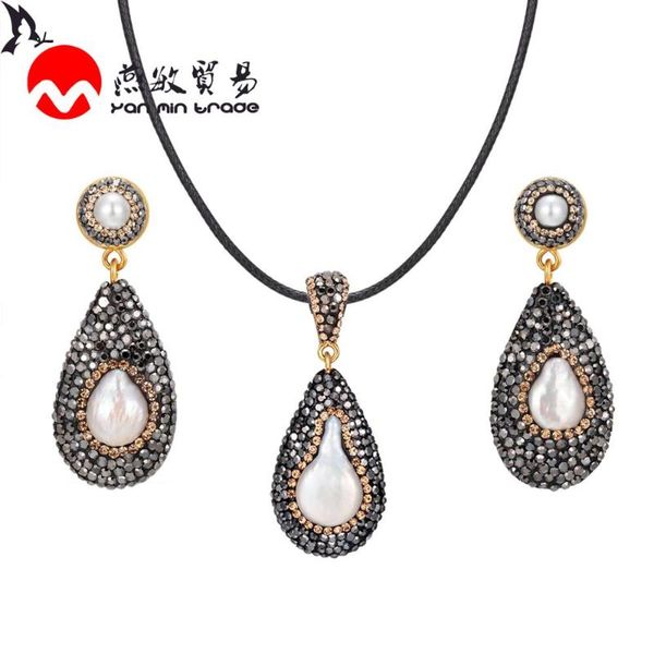 earrings & necklace classic drop fresh water pearl women jewellery set fashion black rhinestone inlaid 2021 wedding jewelry, Silver
earrings & necklace classic drop fresh water pearl women jewellery set fashion black rhinestone inlaid 2021 wedding jewelry, Silver