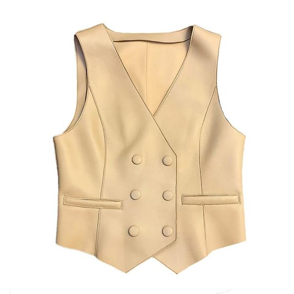 women's leather & faux slim fit casual fashion real seepskin vest trendy waistcoat sleeveless women button double breasted gilet pocket, Black
women's leather & faux slim fit casual fashion real seepskin vest trendy waistcoat sleeveless women button double breasted gilet pocket, Black