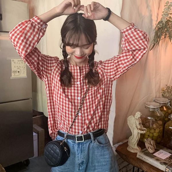 retro style plaid shirt spring autumn round neck long-sleeved fashion sweet casual wild shirts blouses women's &, White
retro style plaid shirt spring autumn round neck long-sleeved fashion sweet casual wild shirts blouses women's &, White
