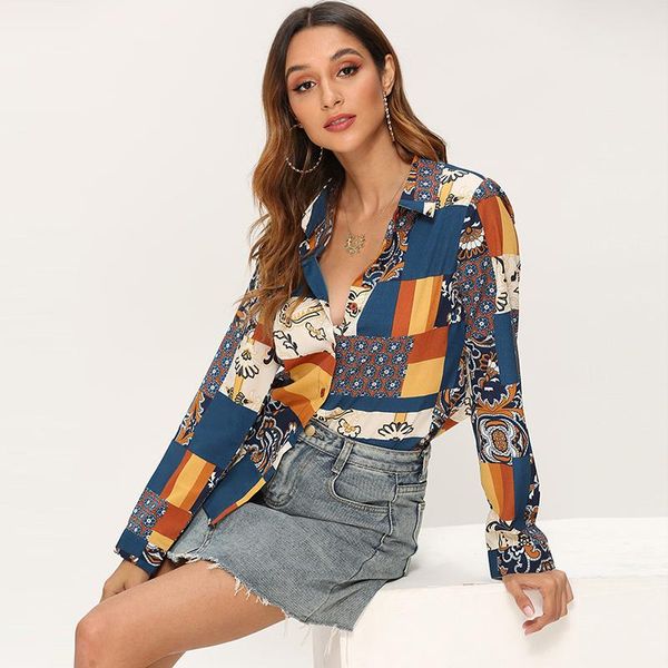 women's blouses & shirts 2021 fashion long sleeve patchwork print blouse vintage women shirt loose ladies and elegant office, White
women's blouses & shirts 2021 fashion long sleeve patchwork print blouse vintage women shirt loose ladies and elegant office, White