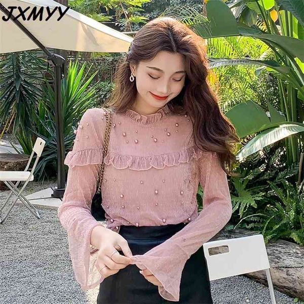 little fairy chiffon shirt spring age reduction design sense trumpet sleeve bottoming 210510, White
little fairy chiffon shirt spring age reduction design sense trumpet sleeve bottoming 210510, White