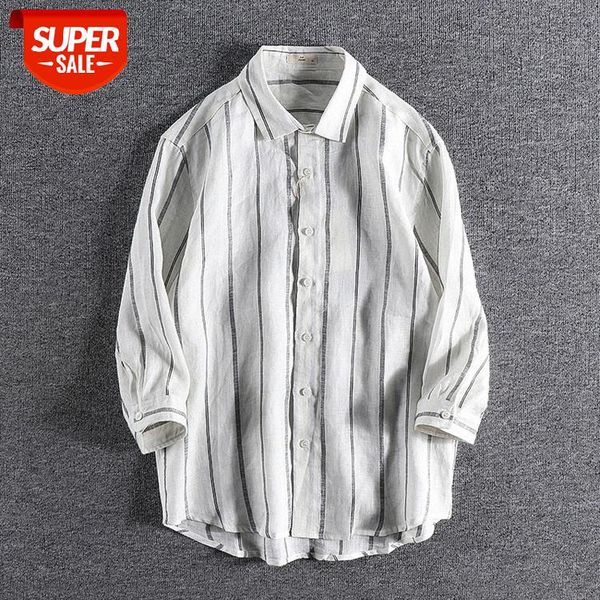 summer men's breathable linen three-quarter sleeve shirt natural simple trend wild striped #t27l, White;black
summer men's breathable linen three-quarter sleeve shirt natural simple trend wild striped #t27l, White;black