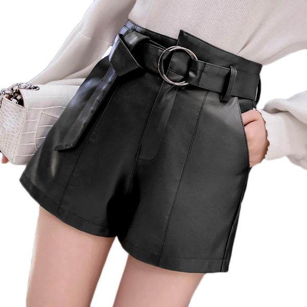 women's shorts pu leather women faux summer hight waist with belt wide leg black green color high quality, White;black
women's shorts pu leather women faux summer hight waist with belt wide leg black green color high quality, White;black