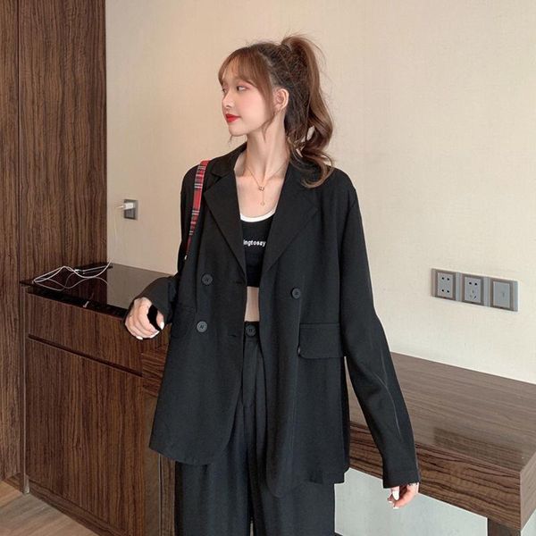 women's two piece pants 2021 blazers suits purple black fashion simple outwear double breasted loose casual female korean ulzzang sets, White
women's two piece pants 2021 blazers suits purple black fashion simple outwear double breasted loose casual female korean ulzzang sets, White