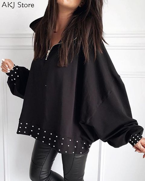 women's hoodies & sweatshirts women fashion beaded detail zipper long sleeve casual sweatshirt, Black
women's hoodies & sweatshirts women fashion beaded detail zipper long sleeve casual sweatshirt, Black
