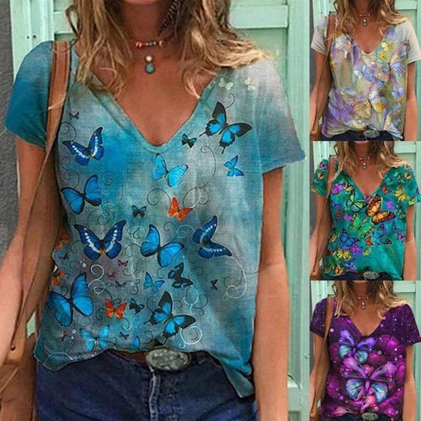 women's t-shirt women plus size colored butterfly print loose t shirt short sleeve v neck casual party tees tshirt, White
women's t-shirt women plus size colored butterfly print loose t shirt short sleeve v neck casual party tees tshirt, White