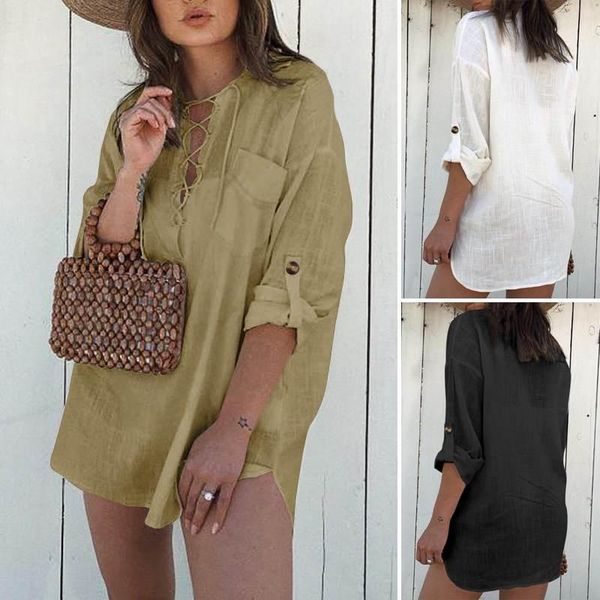 celmia fashion long shirts women's lace up blouse autumn casual sleeve lapel pockets solid plus size loose blusas blouses &, White
celmia fashion long shirts women's lace up blouse autumn casual sleeve lapel pockets solid plus size loose blusas blouses &, White