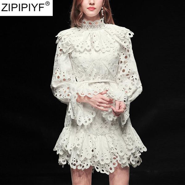 fashion designer hollow out white lace dress 2021 women stand collar full lantern sleeve ruffles dresses vestidos casual, Black;gray
fashion designer hollow out white lace dress 2021 women stand collar full lantern sleeve ruffles dresses vestidos casual, Black;gray