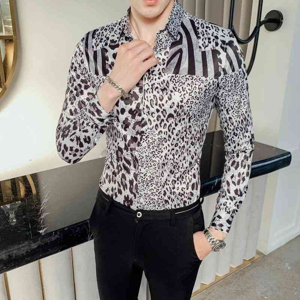men's leopard print shirt men long sleeve casual slim fit night club social tuxedo shirts male clothing chemise homme, White;black
men's leopard print shirt men long sleeve casual slim fit night club social tuxedo shirts male clothing chemise homme, White;black
