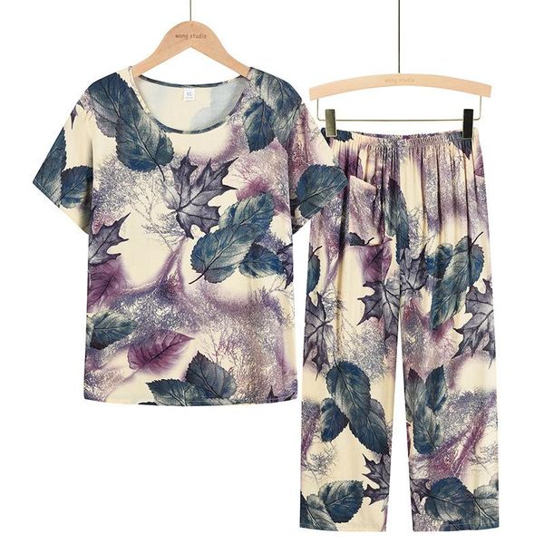 women's two piece pants summer casual middle-aged mother suit o-neck short-sleeved two-piece ladies breathable printed clothing, White
women's two piece pants summer casual middle-aged mother suit o-neck short-sleeved two-piece ladies breathable printed clothing, White