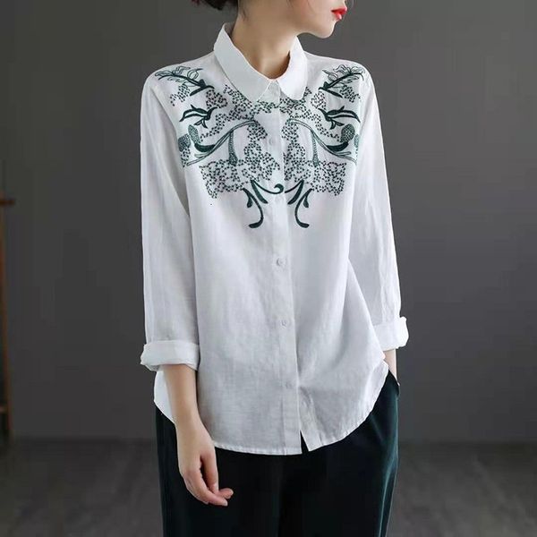 women's blouses & shirts 2021 spring/autumn women loose long sleeve embroidery blouse turn-down collar single breasted cotton li, White
women's blouses & shirts 2021 spring/autumn women loose long sleeve embroidery blouse turn-down collar single breasted cotton li, White