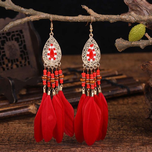 yunnan water drop feather women's long bohemian tassel earrings, Black
yunnan water drop feather women's long bohemian tassel earrings, Black