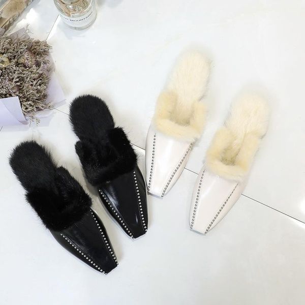 slippers fashion pointed flat fur female out lazy half plush shoes autumn and winter warm pu slipper, Black
slippers fashion pointed flat fur female out lazy half plush shoes autumn and winter warm pu slipper, Black