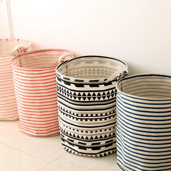 large japanese striped linen cotton laundry basket folding eco friendly children's toys organization home storage bucket &
large japanese striped linen cotton laundry basket folding eco friendly children's toys organization home storage bucket &