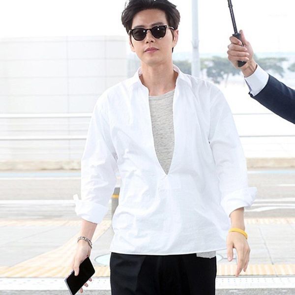men's long-sleeved shirt casual v-neck 2021 summer star with black and white slim fit plus size shirts, White;black
men's long-sleeved shirt casual v-neck 2021 summer star with black and white slim fit plus size shirts, White;black