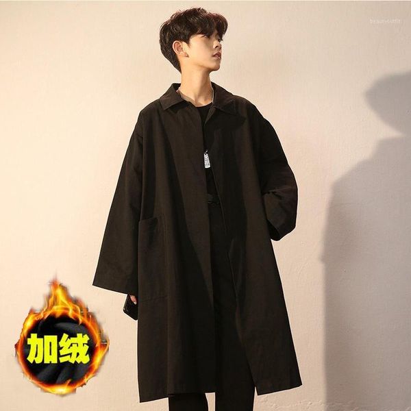 men's medium length windbreaker loose solid color fashion cape coat retro black trend over the knee trench coats, Tan;black
men's medium length windbreaker loose solid color fashion cape coat retro black trend over the knee trench coats, Tan;black