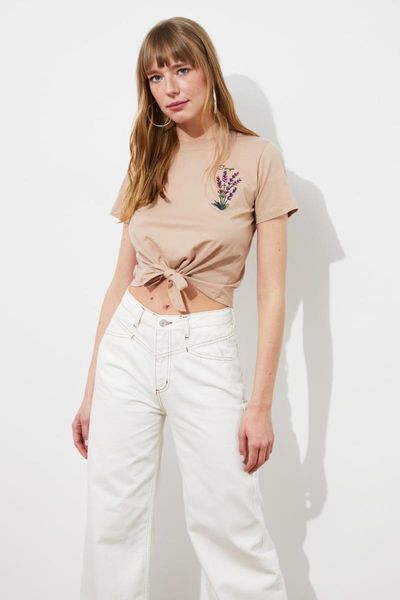 women's t-shirt trendyol embroidered knitted twoss21ts1589, White