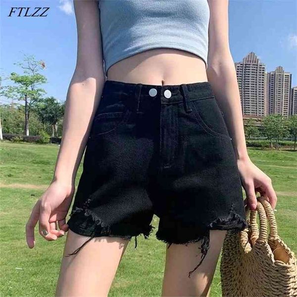 summer women streetwear hole vintage blue denim shorts casual female high waist wide leg black jeans 210430, White;black
summer women streetwear hole vintage blue denim shorts casual female high waist wide leg black jeans 210430, White;black
