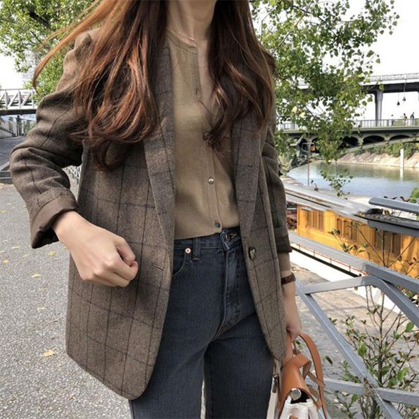 women's suits & blazers office ladies vintage plaid women blazer single button notched collar business suit autumn jacket 2021 casual f, White;black
women's suits & blazers office ladies vintage plaid women blazer single button notched collar business suit autumn jacket 2021 casual f, White;black