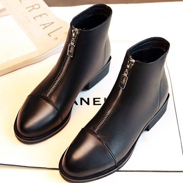 boots british style flat short small heel women autumn/winter 2021 thick low front zipper, Black
boots british style flat short small heel women autumn/winter 2021 thick low front zipper, Black