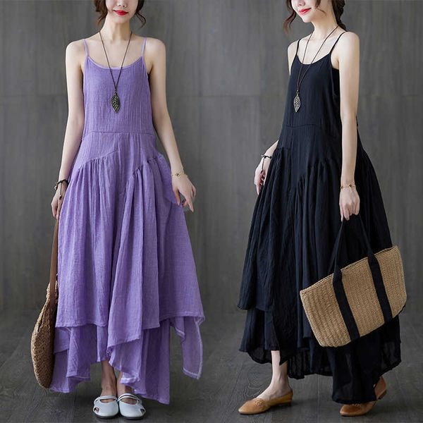 literature summer and art large size solid color suspender drs fat mm loose show thin irregular skirt big swing elegant long, Black
literature summer and art large size solid color suspender drs fat mm loose show thin irregular skirt big swing elegant long, Black