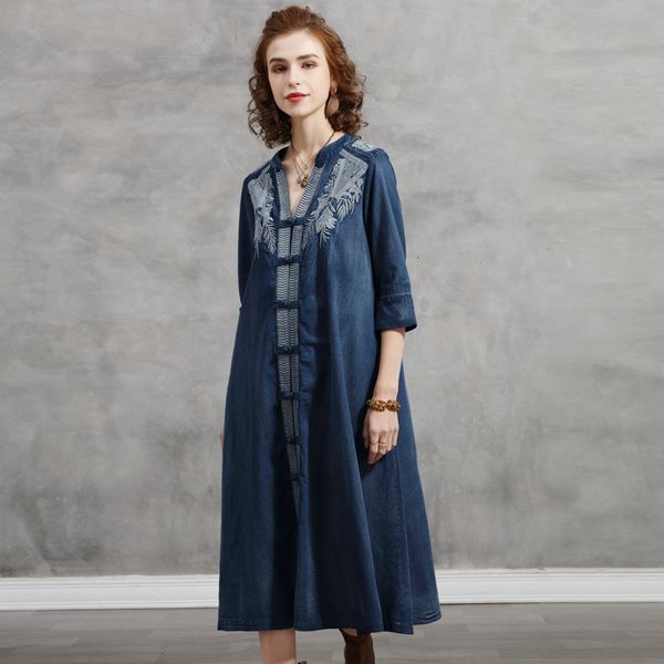 casual dresses women spring denim three quarter sleeve embroidery vintage loose style long elegant hexn, Black;gray
casual dresses women spring denim three quarter sleeve embroidery vintage loose style long elegant hexn, Black;gray
