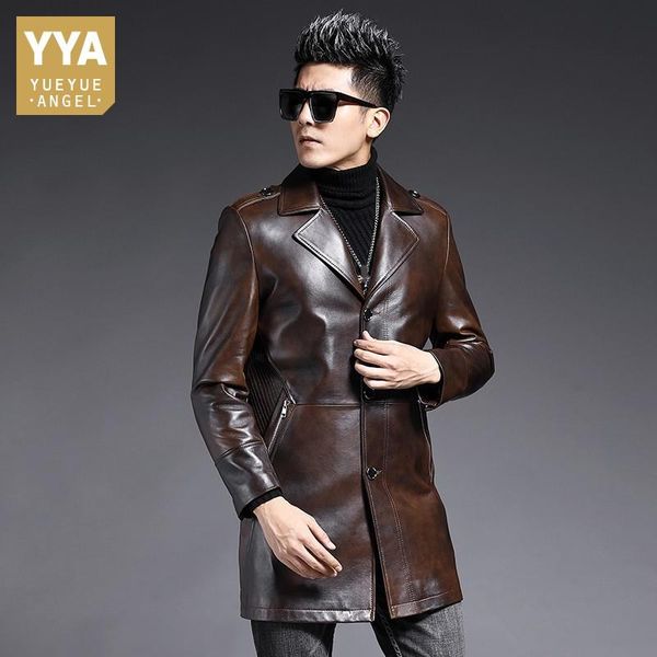 men's leather & faux brand genuine medium long jacket men vintage lapel sheepskin coat business single breasted casual windbreakers plu, Black
men's leather & faux brand genuine medium long jacket men vintage lapel sheepskin coat business single breasted casual windbreakers plu, Black
