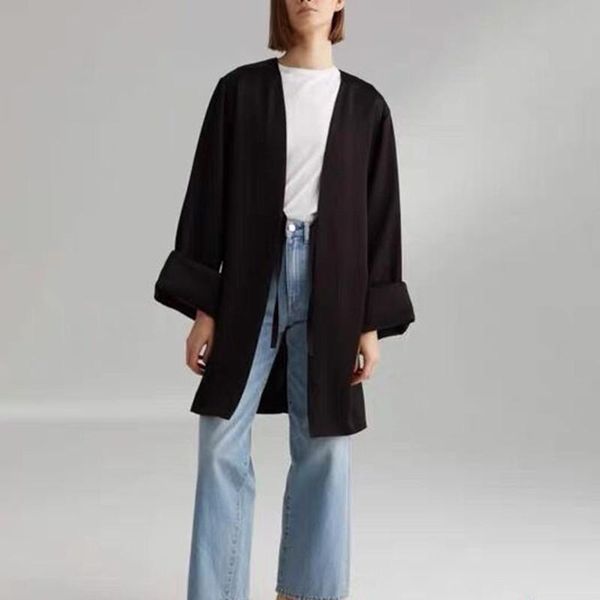 Women's Jackets Black Long Coat Long-Sleeved Ribbon Female Clothing 2021 Autumn And Winter, Black;brown
Women's Jackets Black Long Coat Long-Sleeved Ribbon Female Clothing 2021 Autumn And Winter, Black;brown