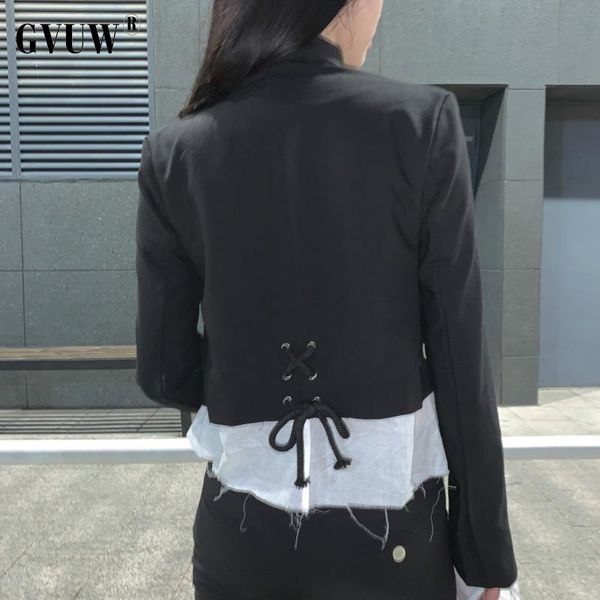 women black bandage patchwork blazer notched neck long sleeve loose fit jacket fashion tide spring autumn 2021 20d853 women's suits & b, White;black