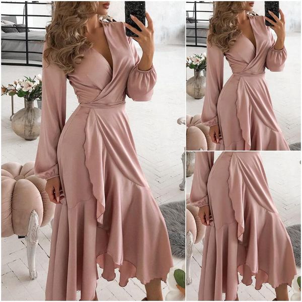 casual dresses pink party birthday mermaid dress evening ball gowns spring female robes women v-neck ruffles long lantern sleeve lace up, Black;gray 
casual dresses pink party birthday mermaid dress evening ball gowns spring female robes women v-neck ruffles long lantern sleeve lace up, Black;gray