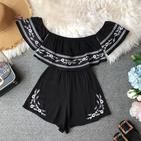 women's jumpsuits & rompers women short-sleeved chic embroidered summer high waist broad-legged playsuits lady slash neck g279, Black;white
women's jumpsuits & rompers women short-sleeved chic embroidered summer high waist broad-legged playsuits lady slash neck g279, Black;white