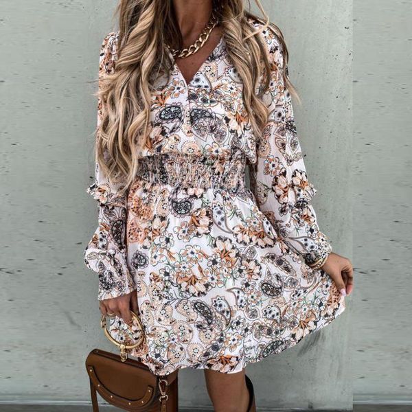 casual dresses elegant ruffle autumn dress v neck long sleeve elastic waist party fashion floral printed loose mini, Black;gray
casual dresses elegant ruffle autumn dress v neck long sleeve elastic waist party fashion floral printed loose mini, Black;gray