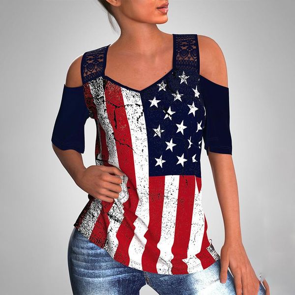 summer off shoulder lace patchwork t-shirt women retro flag print v neck short sleeve loose women's, White
summer off shoulder lace patchwork t-shirt women retro flag print v neck short sleeve loose women's, White
