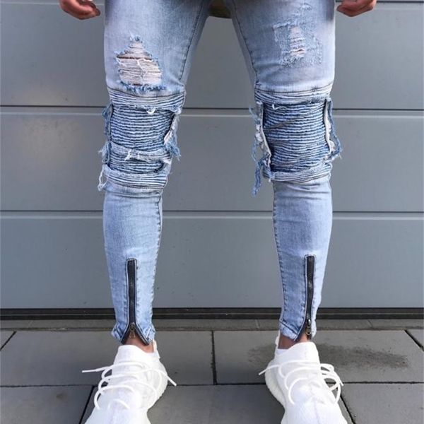 men's drop skinny design fashion slim hiphop biker strech ankle zipper pleated denim jeans for men, Blue
men's drop skinny design fashion slim hiphop biker strech ankle zipper pleated denim jeans for men, Blue