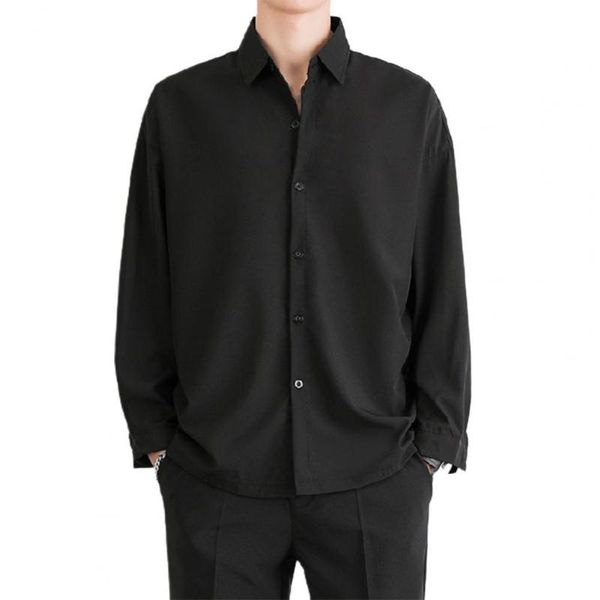 men's casual shirts korean fashion drape for men solid color long sleeve ice silk smart comfortable button up shirt, White;black
men's casual shirts korean fashion drape for men solid color long sleeve ice silk smart comfortable button up shirt, White;black