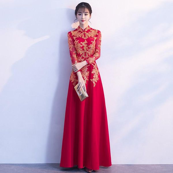 women exquisite chinese bride wedding dresses mandarin collar banquet gown elegant appliques trim formal party dress s-3xl ethnic clothing, Red
women exquisite chinese bride wedding dresses mandarin collar banquet gown elegant appliques trim formal party dress s-3xl ethnic clothing, Red