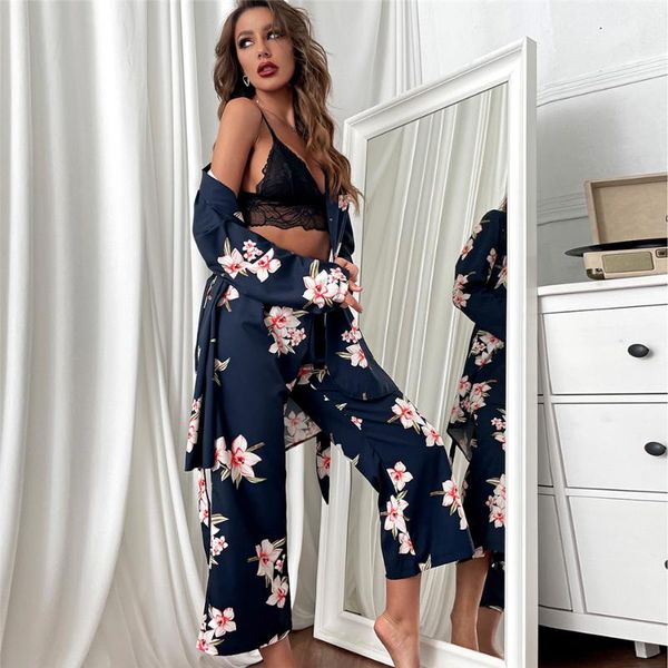 women's sleepwear summer print floral dressing gown 3pcs robe set long pant pajamas lounge wear, Black;red
women's sleepwear summer print floral dressing gown 3pcs robe set long pant pajamas lounge wear, Black;red
