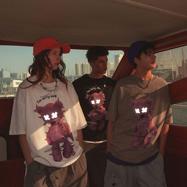 women's t-shirt hip-hop bear print short-sleeved men women youth 2021 summer high street punk harajuku streetwear casual wear, White
women's t-shirt hip-hop bear print short-sleeved men women youth 2021 summer high street punk harajuku streetwear casual wear, White