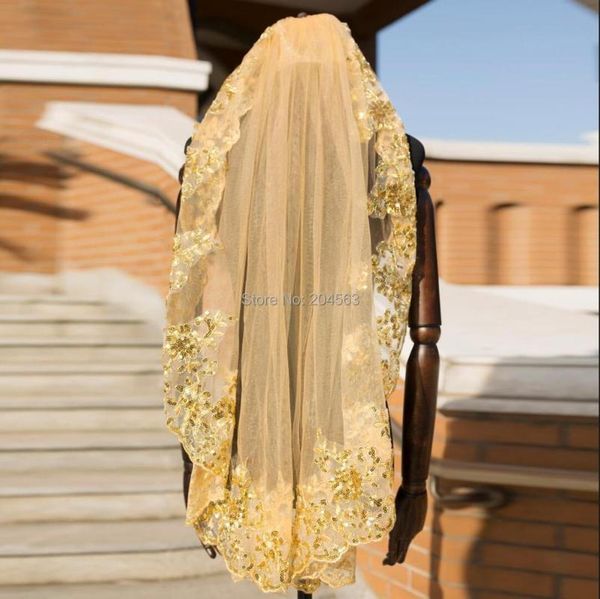 bridal veils one-layer gold bling sequined lace wedding veil unique with comb, Black
bridal veils one-layer gold bling sequined lace wedding veil unique with comb, Black