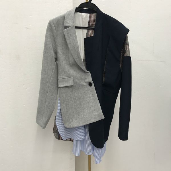 women gray striped lattice blazer notched collar long sleeve loose fit jacket fashion tide spring autumn gx933 210421, White;black
women gray striped lattice blazer notched collar long sleeve loose fit jacket fashion tide spring autumn gx933 210421, White;black