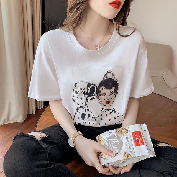 women's t-shirt funny cartoon print with dog harajuku gothic summer loose t shirt for women kawaii clothes 2021 white woman tshirts 
women's t-shirt funny cartoon print with dog harajuku gothic summer loose t shirt for women kawaii clothes 2021 white woman tshirts