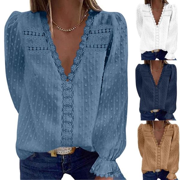women's blouses & shirts 2021 autumn women t-shirts chiffon elegant v neck long sleeve blouse hollow out lace ladies solid woman shirt, White
women's blouses & shirts 2021 autumn women t-shirts chiffon elegant v neck long sleeve blouse hollow out lace ladies solid woman shirt, White