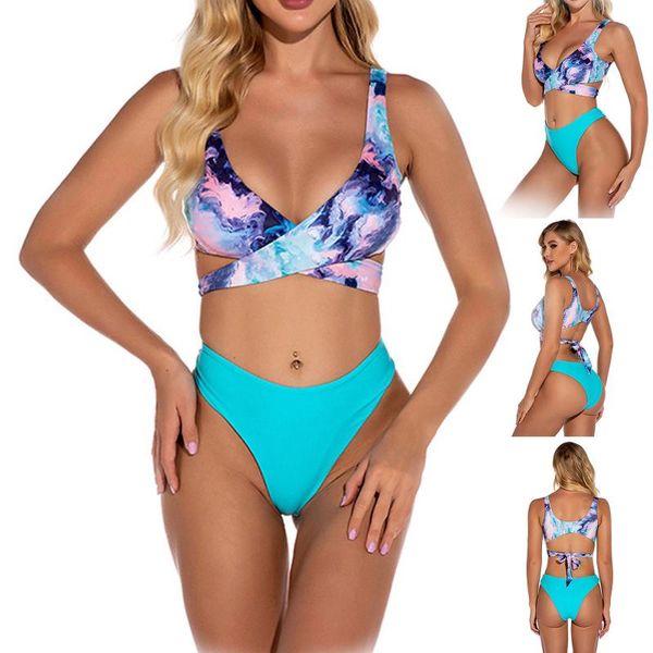 women's swimwear 2021 printing swimsuit tie dyed split cross bikini summer arrives, White;black
women's swimwear 2021 printing swimsuit tie dyed split cross bikini summer arrives, White;black