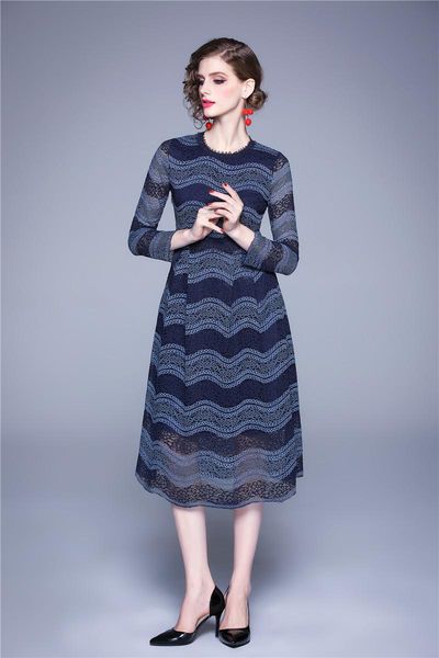 women spring & autumn designer elegant stripe lace dress slim female office party robe vintage pink blue dresses vestidos casual, Black;gray 
women spring & autumn designer elegant stripe lace dress slim female office party robe vintage pink blue dresses vestidos casual, Black;gray