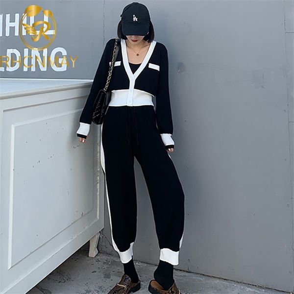 spring autumn korean elegant knitted 2 piece pants suits sets women patchwork stripe v-neck + fashion casual set 210506, White
spring autumn korean elegant knitted 2 piece pants suits sets women patchwork stripe v-neck + fashion casual set 210506, White