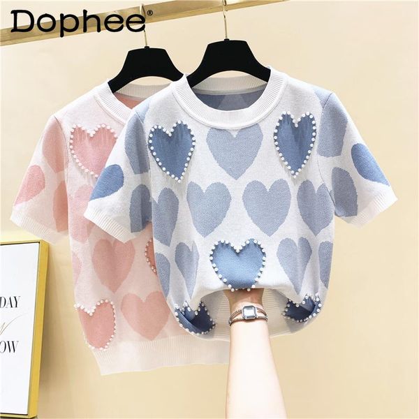 women's t-shirt cute heart print beaded short sleeve knitted women 2021 spring summer loose all-match tshirt pullover clothes, White
women's t-shirt cute heart print beaded short sleeve knitted women 2021 spring summer loose all-match tshirt pullover clothes, White