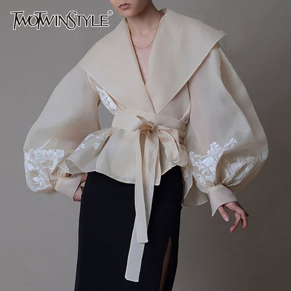 twotwinstyle vintage organza women blouse lapel collar lace up bow lantern long sleeve hit color shirt female fashion 2021 tide, White
twotwinstyle vintage organza women blouse lapel collar lace up bow lantern long sleeve hit color shirt female fashion 2021 tide, White