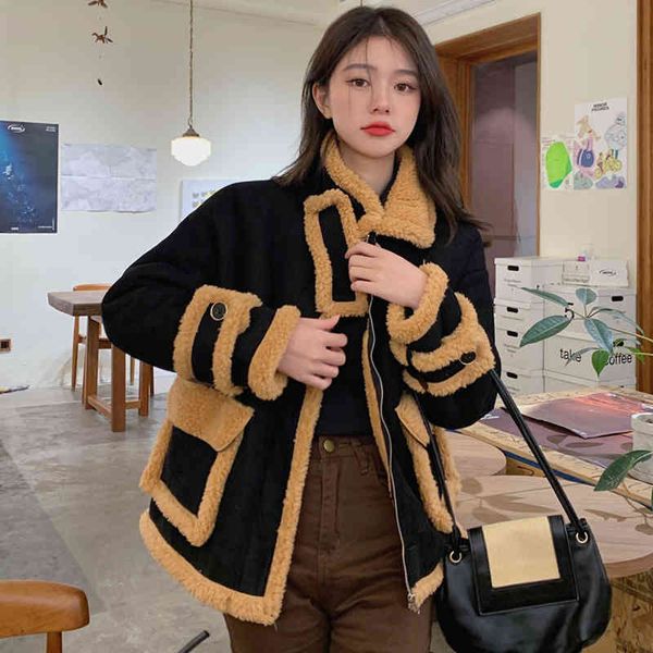 women's fur & faux winter vintage warm thicken corduroy coat women shaggy female jacket loose casual lady lamb coats korean lby1, Black
women's fur & faux winter vintage warm thicken corduroy coat women shaggy female jacket loose casual lady lamb coats korean lby1, Black
